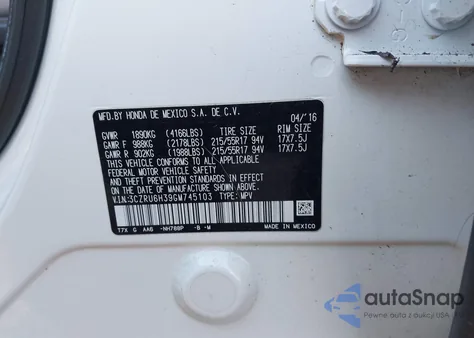 2016 Honda Hr-V Lx z USA, uszkodzony, nr VIN 3CZRU6H39GM745103